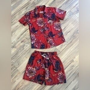 Men's Mcedar Button Down Short Sleeve Hawaiian Shirt and short set Sz m